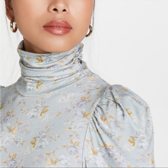 LOVESHACKFANCY Vienna Turtleneck Top in Sky Gray XS - Picture 2 of 9